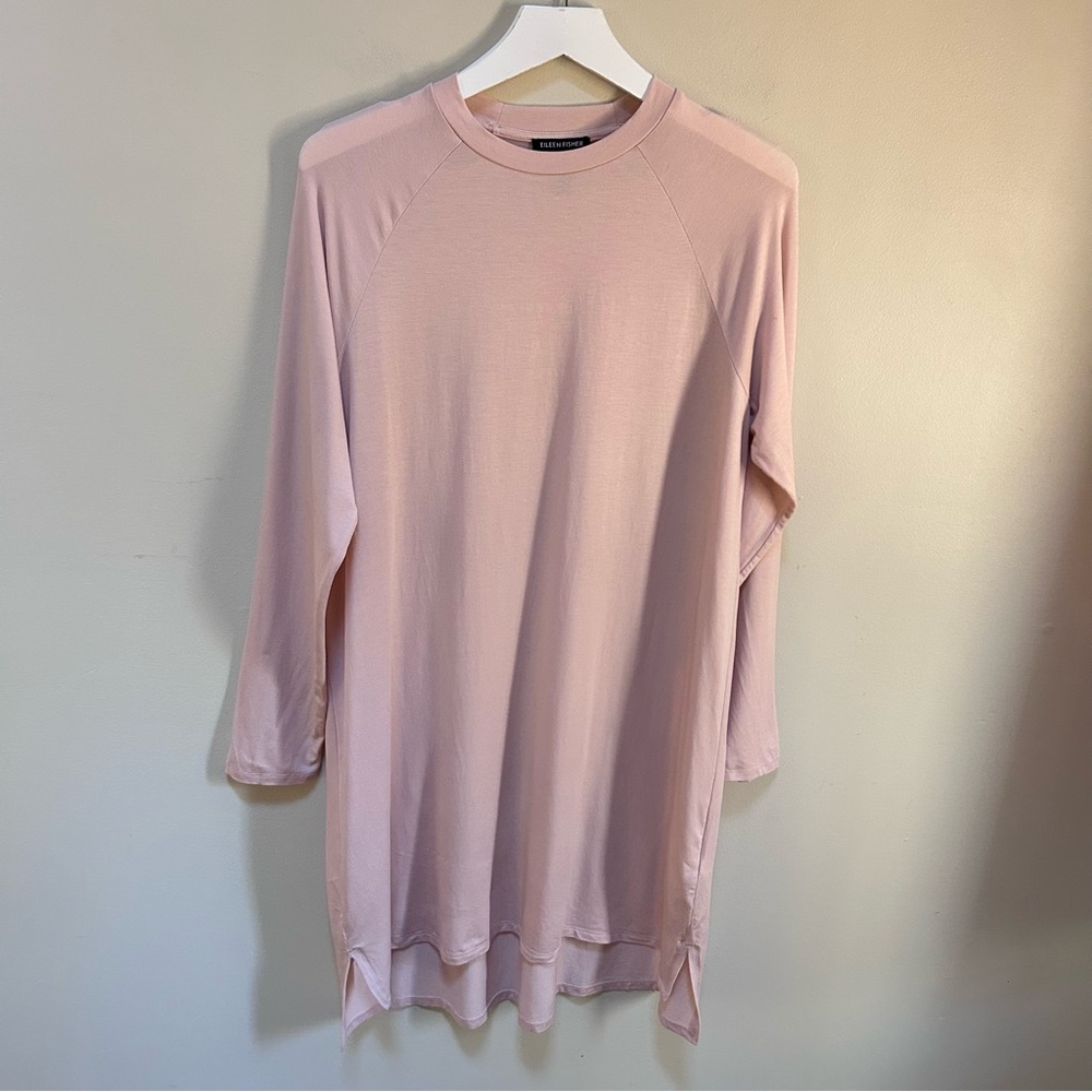 Eileen Fisher ~ Crew Neck Raglan Sleeve Hi-Lo Pale Pink Dress in size Small